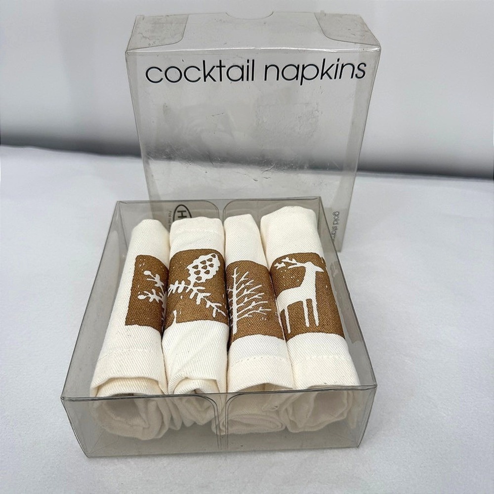 Home For The Holidays Cocktail Napkins Gold Stamp Winter 4 Pack Party 10in NEW